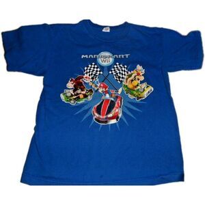 Mario Kart Wii  Boys Large Blue Short Sleeve Shirt